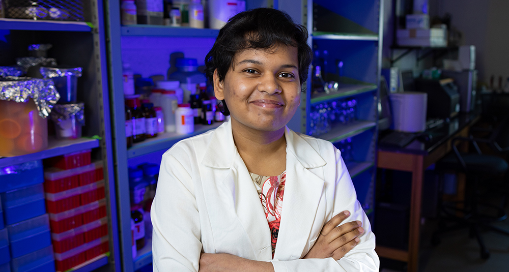 Lavanya Uppala in the lab